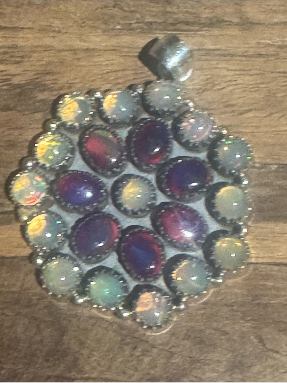 Set - pomegranate Aurora opal & Ethiopian opal sterling pendant, ring & earrings
